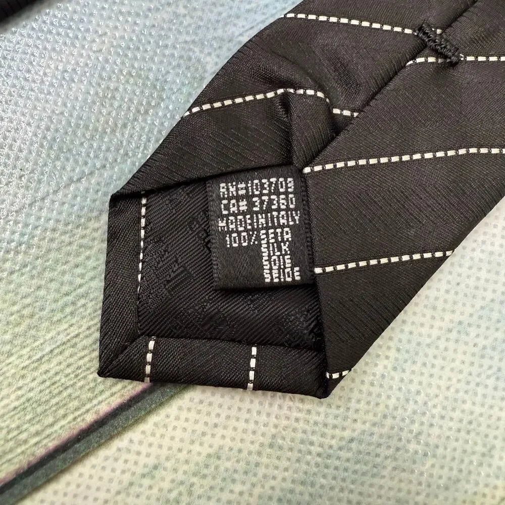 Armani Collezioni Silk Tie Black And White Stripe Men's Necktie Made in Itally
